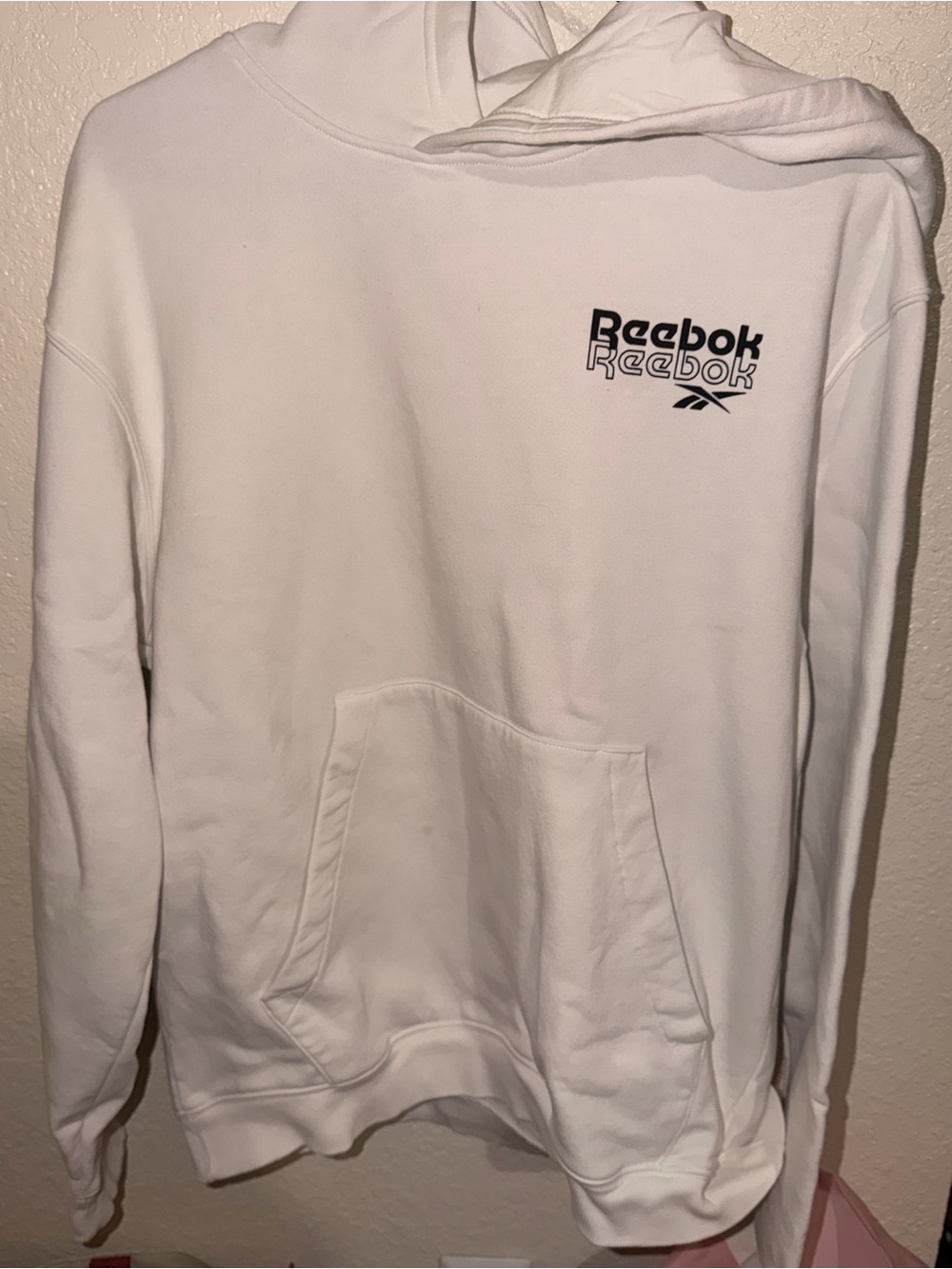 Reebok White Crewneck Pullover Hoodie with Black Logo